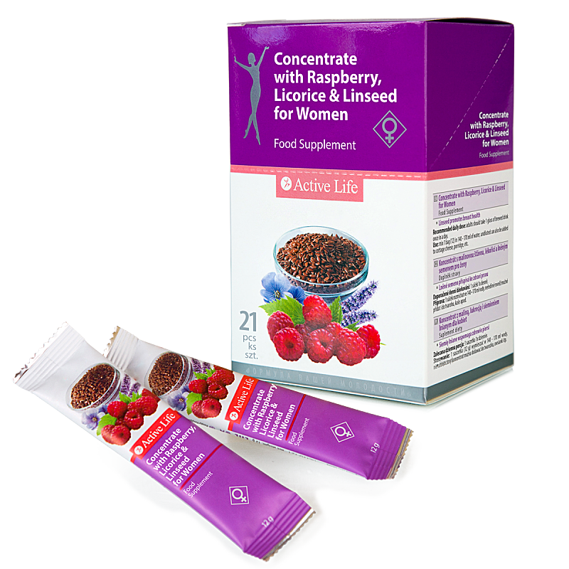 Concentrate with raspberry juice, licorice and linseed for women