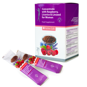 Concentrate with raspberry juice, licorice and linseed for women